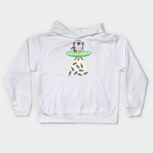 Funny Tabby Cat is flying a spaceship Kids Hoodie